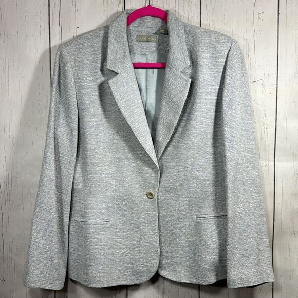 Kate Hill 100% Silk Light Gray Textured Blazer Classic Minimalist Office Chic - Picture 1 of 16